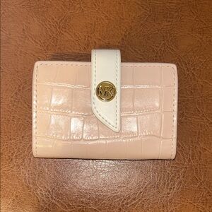Michael Kors Blush Croc-Embossed Wallet with White Strap